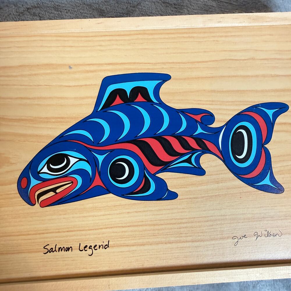 Salmon Legend Wooden Keepsake Box Joe Wilson Northwest Coast Native Art - Picture 2 of 6